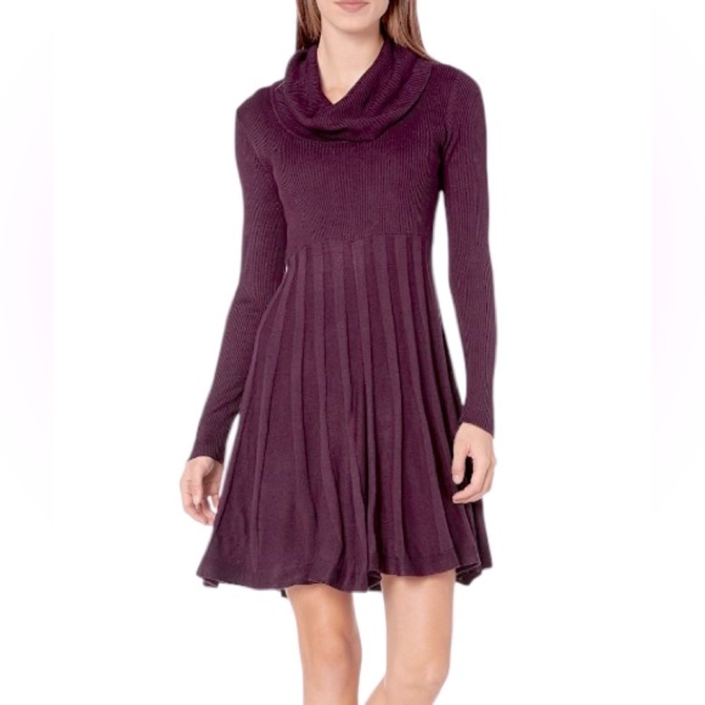 ELLEN TRACY | Elegant Purple Cowl-Neck Sweater Fit & Flare Sweater Dress Size L